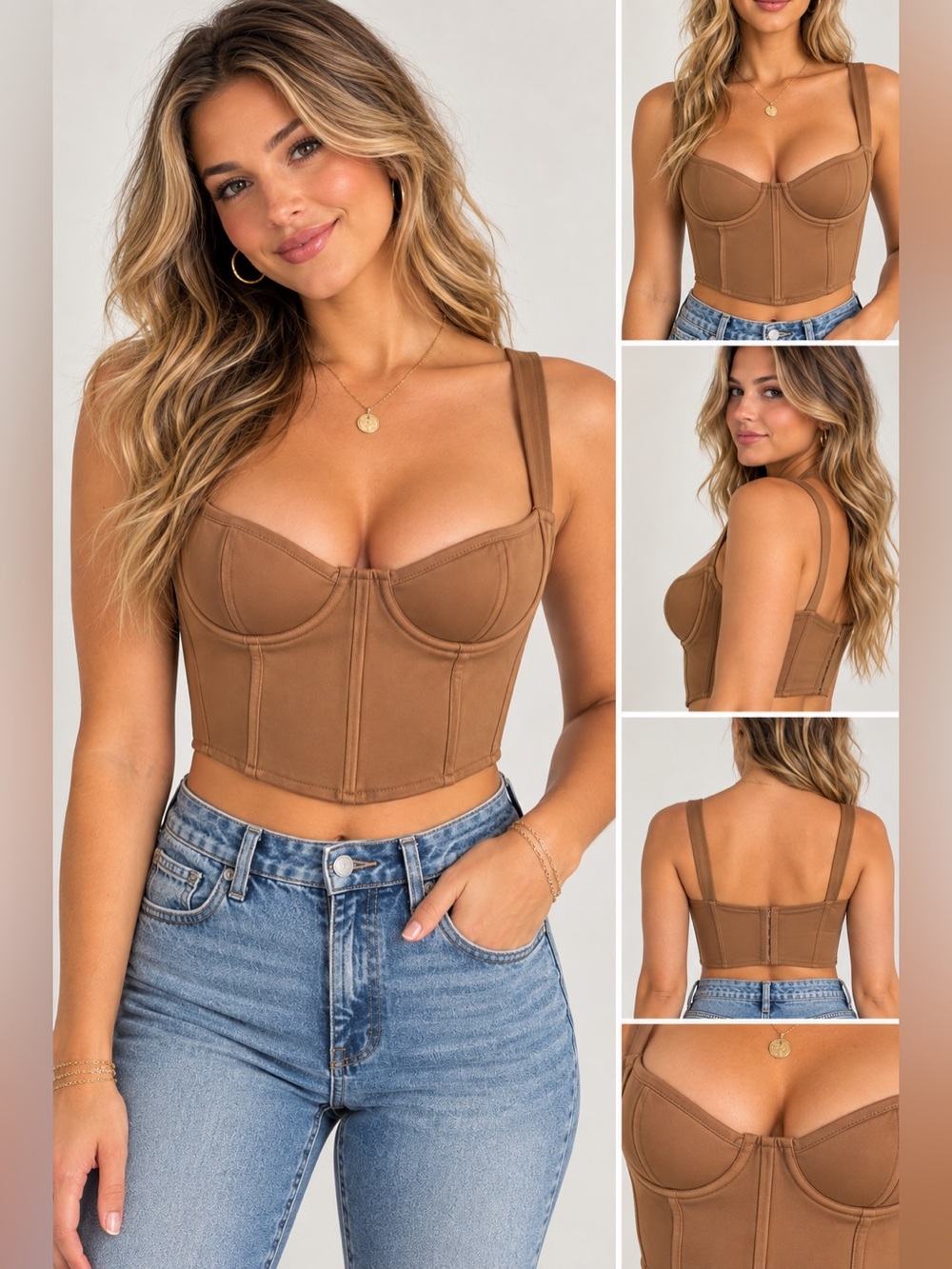 Tic Toc Tan Corset Style Crop Top Underwire Bustier Tan Brown Small